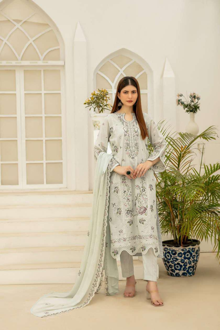 Elisol by Tawakkal Fabrics | Fancy Embroidered Slub Lawn 3 Piece Semi-Stitched Suit D-3