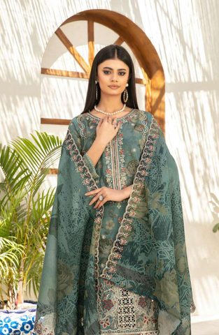 VERANDA by Shahid Tawakkal | Embroidered Digital Printed Lawn 3 Piece Unstitched Suit D-4