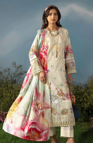 Luxury Embroidered Lawn Unstitched 3 Piece Suit Butterfly by Riaz Arts D-3