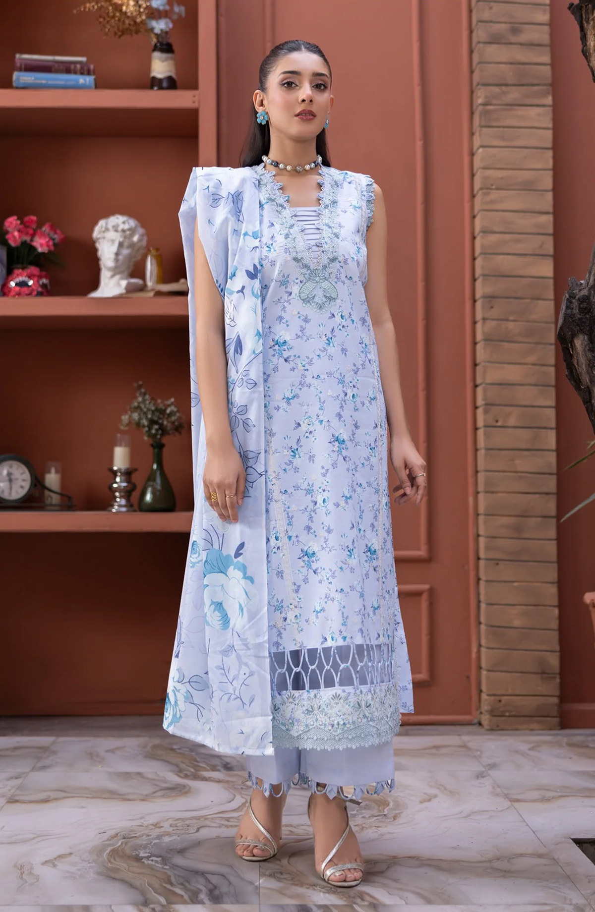Sanam Saeed Premium | Embroidered Lawn 3 Piece Unstitched Suit D-5