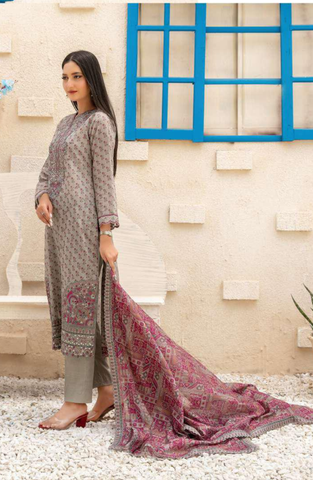 Laveen by Tawakkal Fabrics | Embroidered Digital Printed Lawn 3 Piece Unstitched Suit D-4
