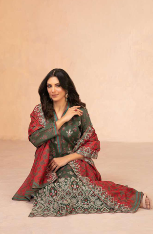 DAALIYA by Shahid Tawakkal | Embroidered Digital Printed Chamki Lawn 3 Piece Unstitched Suit D-4