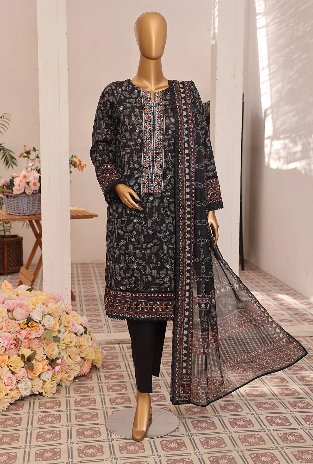 Asasa V2  Emb Lawn Suit Unstitched 3 Piece  Summer Coll -D 3002