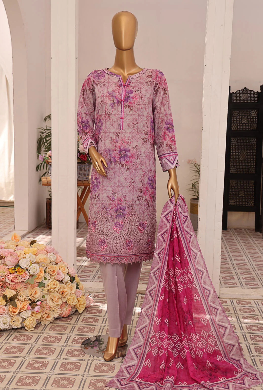Asasa V2  Emb Lawn Suit Unstitched 3 Piece  Summer Coll -D 3003