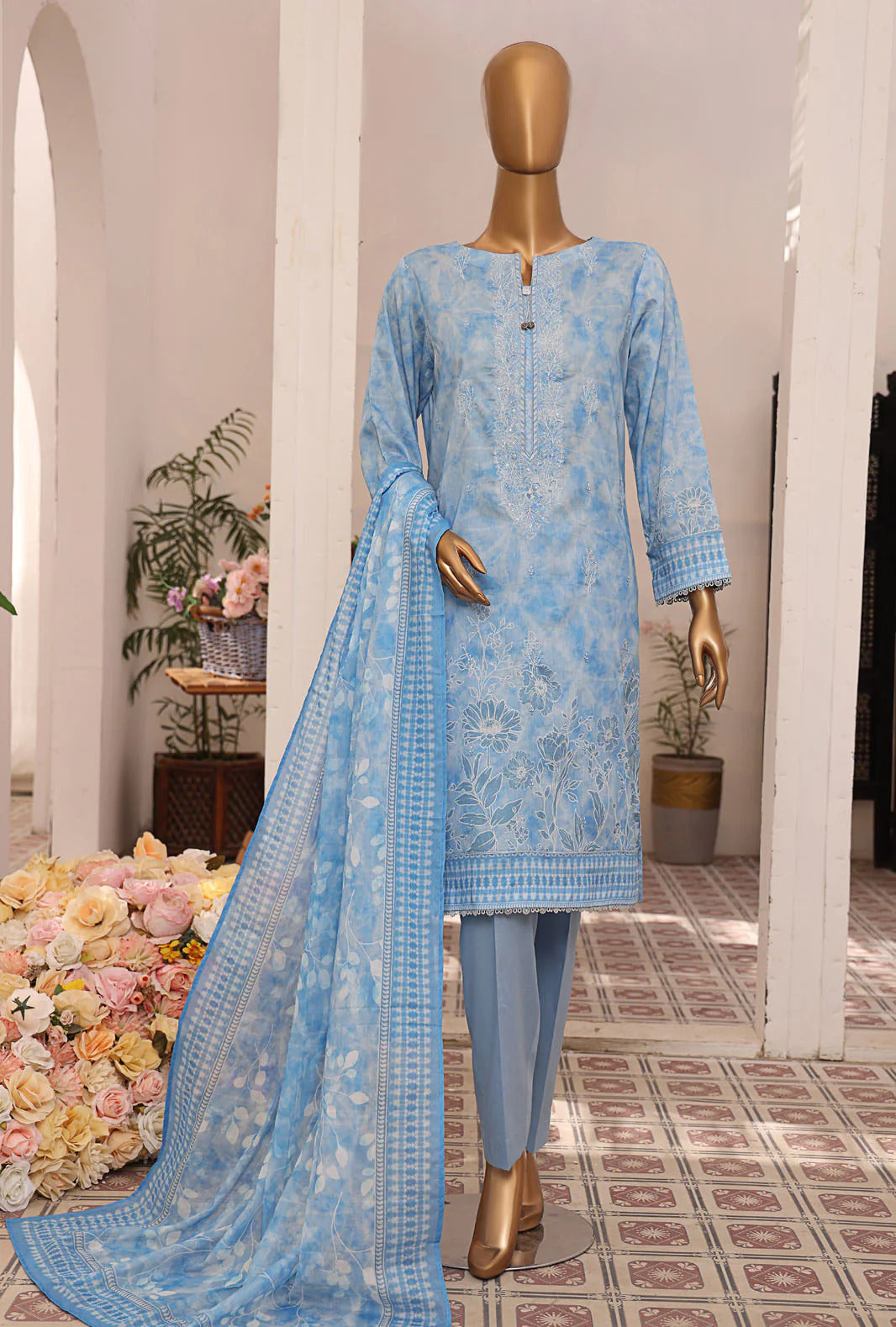 Asasa V2  Emb Lawn Suit Unstitched 3 Piece  Summer Coll -D 3005