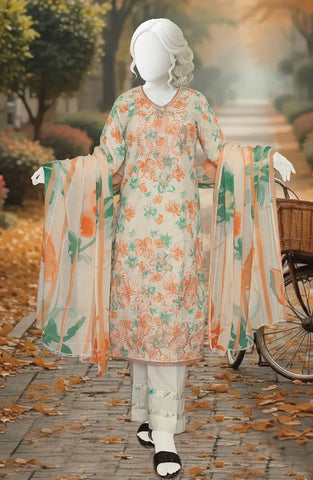 PRINTED & EMBROIDERED LAWN SLUB 3 PIECE UNSTITCHED COLLECTION BY KARIMI D-1