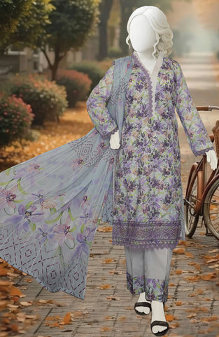 PRINTED & EMBROIDERED LAWN SLUB 3 PIECE UNSTITCHED COLLECTION BY KARIMI D-2