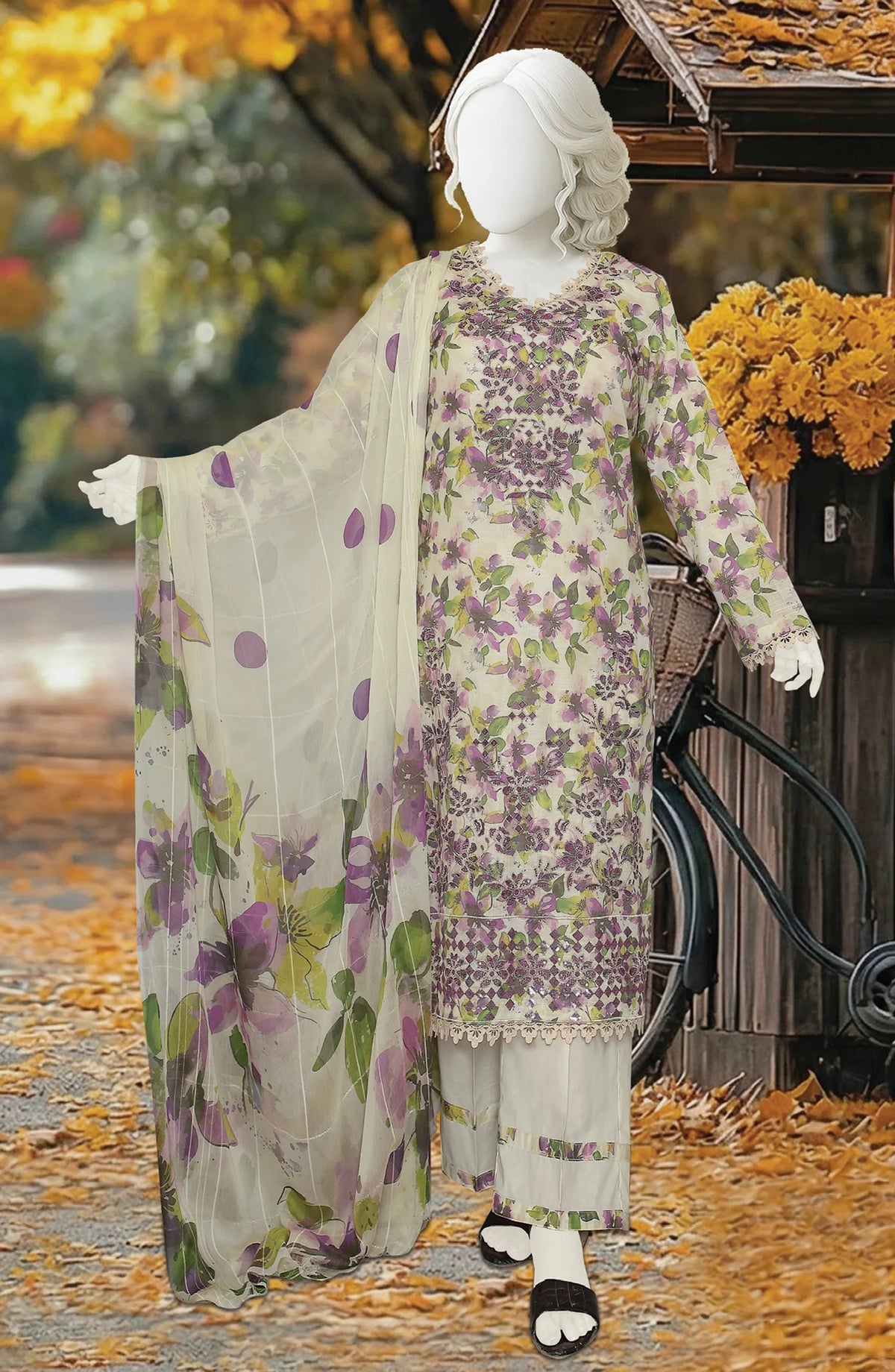 PRINTED & EMBROIDERED LAWN SLUB 3 PIECE UNSTITCHED COLLECTION BY KARIMI D-5