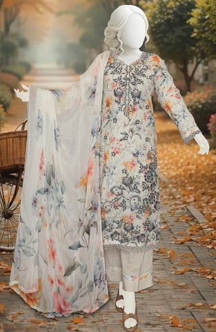 PRINTED & EMBROIDERED LAWN SLUB 3 PIECE UNSTITCHED COLLECTION BY KARIMI D-6