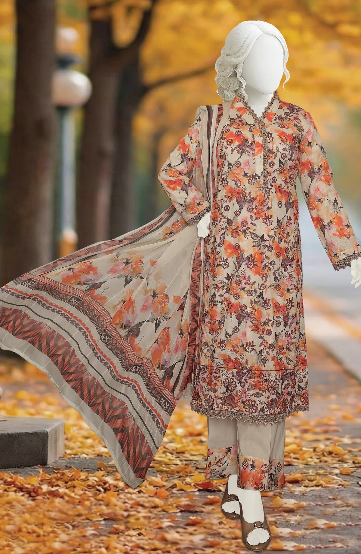 PRINTED & EMBROIDERED LAWN SLUB 3 PIECE UNSTITCHED COLLECTION BY KARIMI D-7
