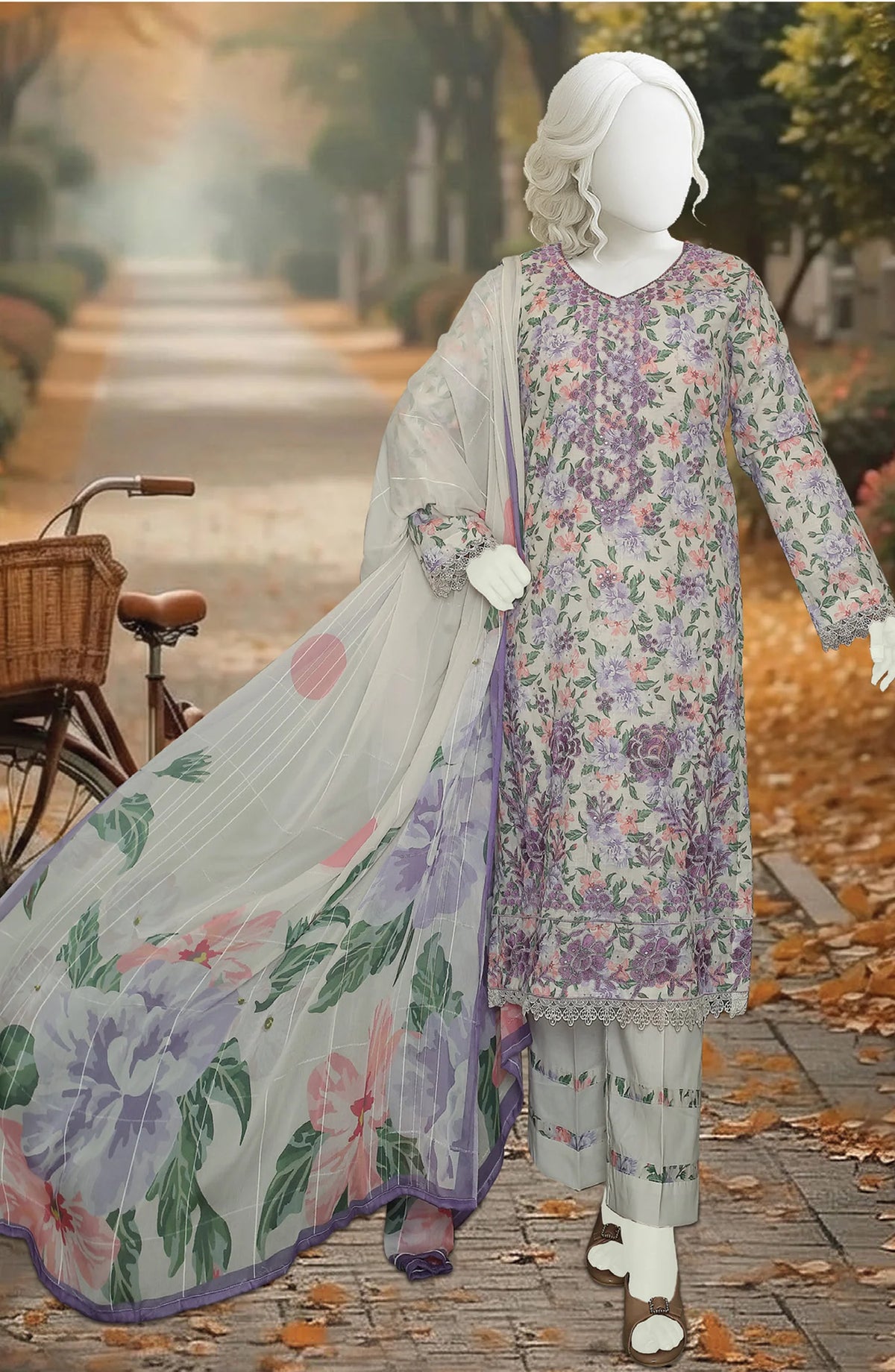 PRINTED & EMBROIDERED LAWN SLUB 3 PIECE UNSTITCHED COLLECTION BY KARIMI D-8