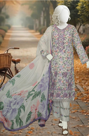 PRINTED & EMBROIDERED LAWN SLUB 3 PIECE UNSTITCHED COLLECTION BY KARIMI D-8