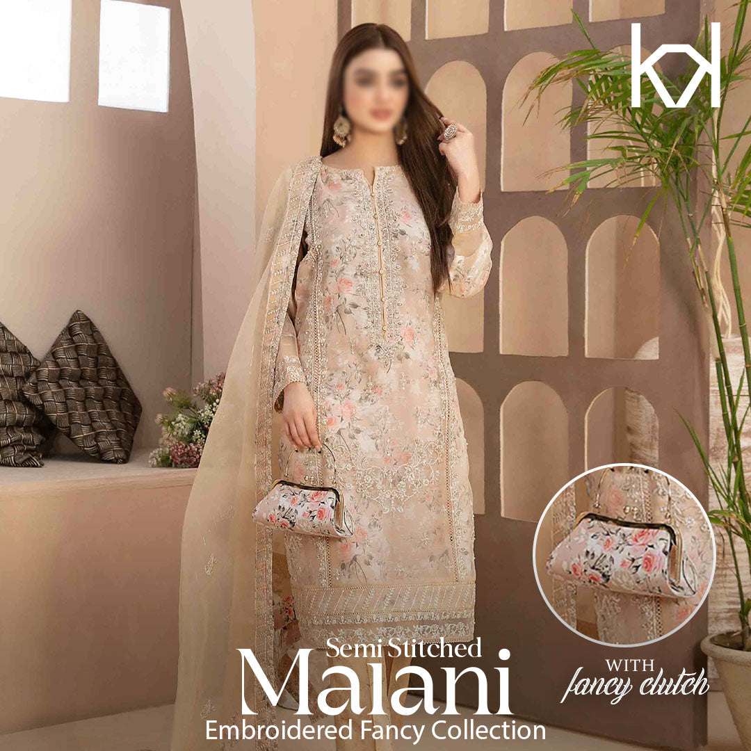 D-9365 MALANI Fancy Embroidered Organza Collection'23 By Tawakkal Fabric Semi-Stitched