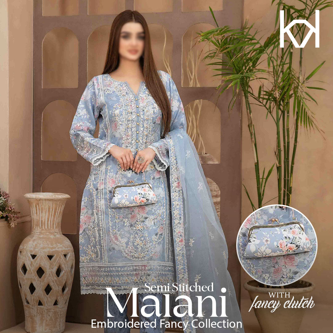 D-9363 MALANI Fancy Embroidered Organza Collection'23 By Tawakkal Fabric Semi-Stitched