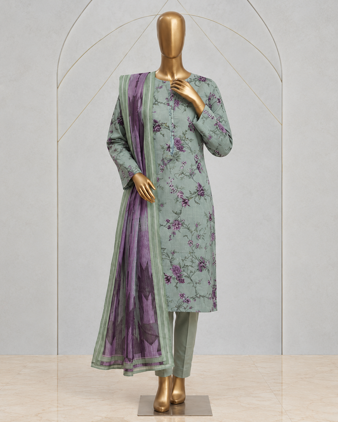 Sadabahar Printed Lawn Vol-14 | 3 Piece Stitched Suit D-4