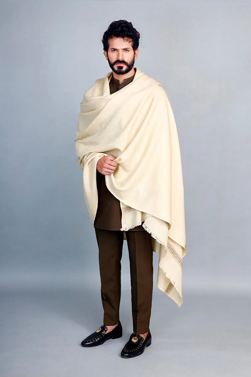 Regal Winter Mens Shawl Off White
