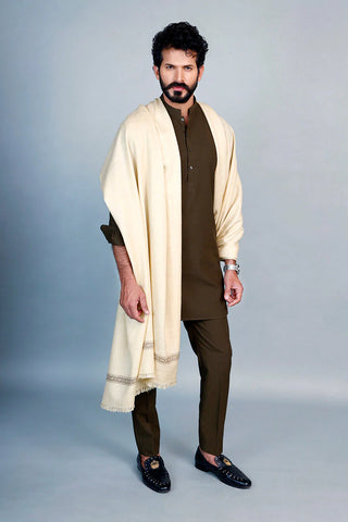 Regal Winter Mens Shawl Off White