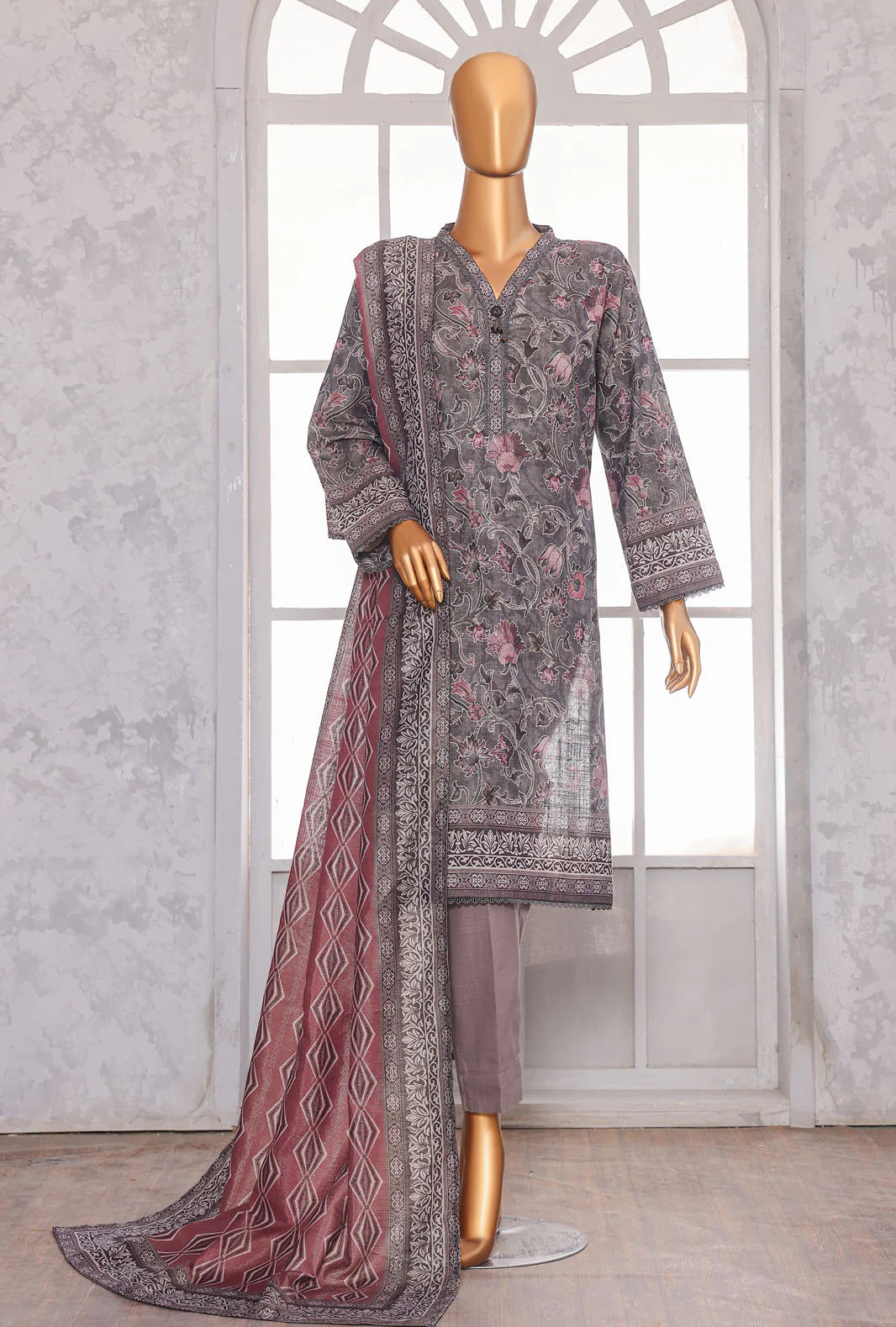 PREMIUM KHADDAR CHIMKI PRINTED 3PC UNSTITCHED COLL BY HZ D-5