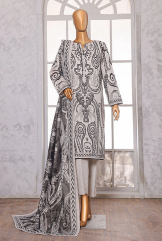 PREMIUM KHADDAR CHIMKI PRINTED 3PC UNSTITCHED COLL BY HZ D-3