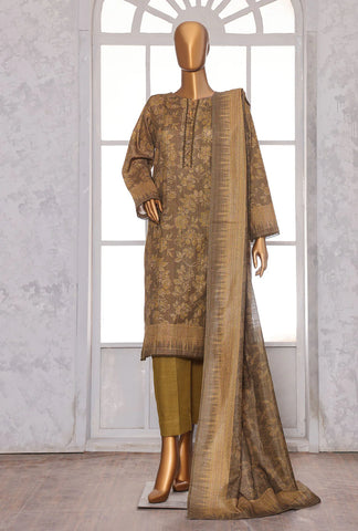 PREMIUM KHADDAR CHIMKI PRINTED 3PC UNSTITCHED COLL BY HZ D-6