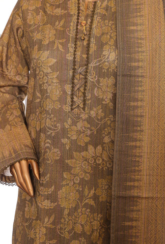 PREMIUM KHADDAR CHIMKI PRINTED 3PC UNSTITCHED COLL BY HZ D-6