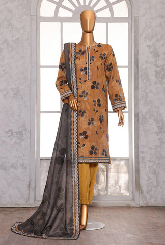 PREMIUM KHADDAR CHIMKI PRINTED 3PC UNSTITCHED COLL BY HZ D-7