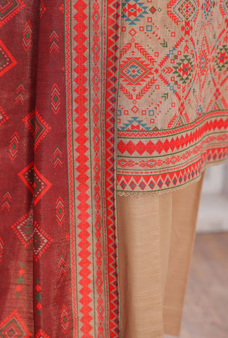 PREMIUM KHADDAR CHIMKI PRINTED 3PC UNSTITCHED COLL BY HZ D-12