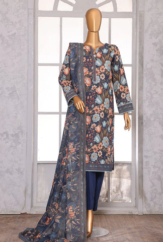 PREMIUM KHADDAR CHIMKI PRINTED 3PC UNSTITCHED COLL BY HZ D-10