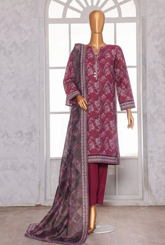 PREMIUM KHADDAR CHIMKI PRINTED 3PC UNSTITCHED COLL BY HZ D-2