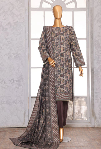 PREMIUM KHADDAR CHIMKI PRINTED 3PC UNSTITCHED COLL BY HZ D-13