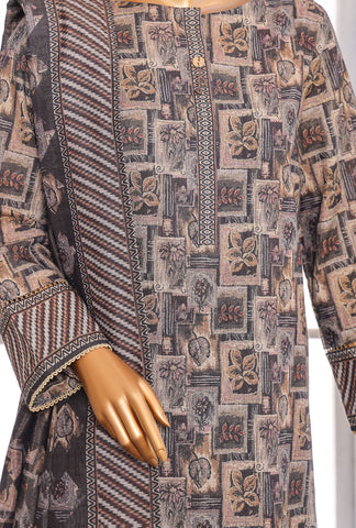 PREMIUM KHADDAR CHIMKI PRINTED 3PC UNSTITCHED COLL BY HZ D-13