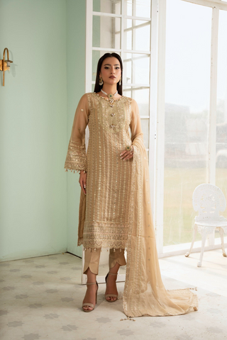 Sangeet by Afshan Arts | Luxury Chiffon 3 Piece Semi-Stitched Suit D-3
