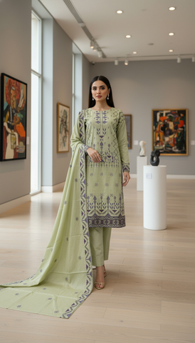 Nazik by Afshan Arts | Cross-Stitch Embroidered Cotton 3 Piece Unstitched Suit D-3