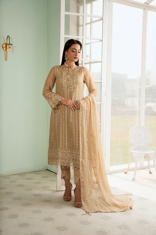Sangeet by Afshan Arts | Luxury Chiffon 3 Piece Semi-Stitched Suit D-3