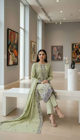 Nazik by Afshan Arts | Cross-Stitch Embroidered Cotton 3 Piece Unstitched Suit D-3