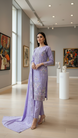 Nazik by Afshan Arts | Cross-Stitch Embroidered Cotton 3 Piece Unstitched Suit D-2