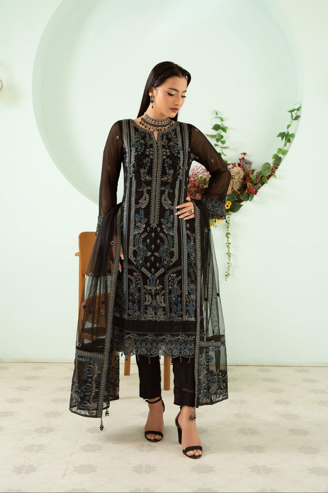 Sangeet by Afshan Arts | Luxury Chiffon 3 Piece Semi-Stitched Suit D-4