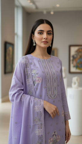 Nazik by Afshan Arts | Cross-Stitch Embroidered Cotton 3 Piece Unstitched Suit D-2