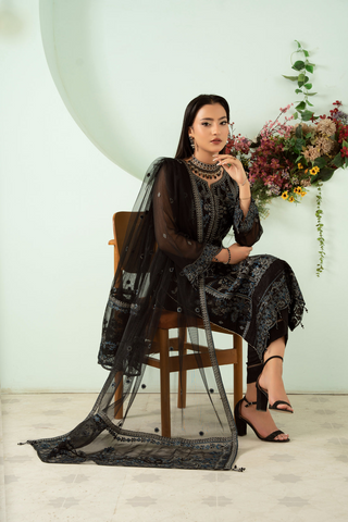 Sangeet by Afshan Arts | Luxury Chiffon 3 Piece Semi-Stitched Suit D-4