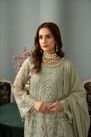 Sangeet by Afshan Arts | Luxury Chiffon 3 Piece Semi-Stitched Suit D-1