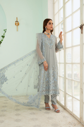 Sangeet by Afshan Arts | Luxury Chiffon 3 Piece Semi-Stitched Suit D-5