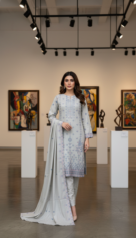 Nazik by Afshan Arts | Cross-Stitch Embroidered Cotton 3 Piece Unstitched Suit D-1