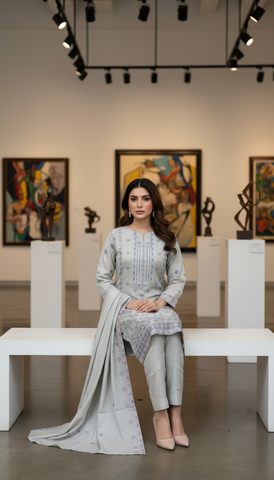 Nazik by Afshan Arts | Cross-Stitch Embroidered Cotton 3 Piece Unstitched Suit D-1
