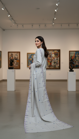 Nazik by Afshan Arts | Cross-Stitch Embroidered Cotton 3 Piece Unstitched Suit D-1