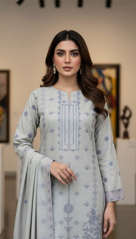 Nazik by Afshan Arts | Cross-Stitch Embroidered Cotton 3 Piece Unstitched Suit D-1