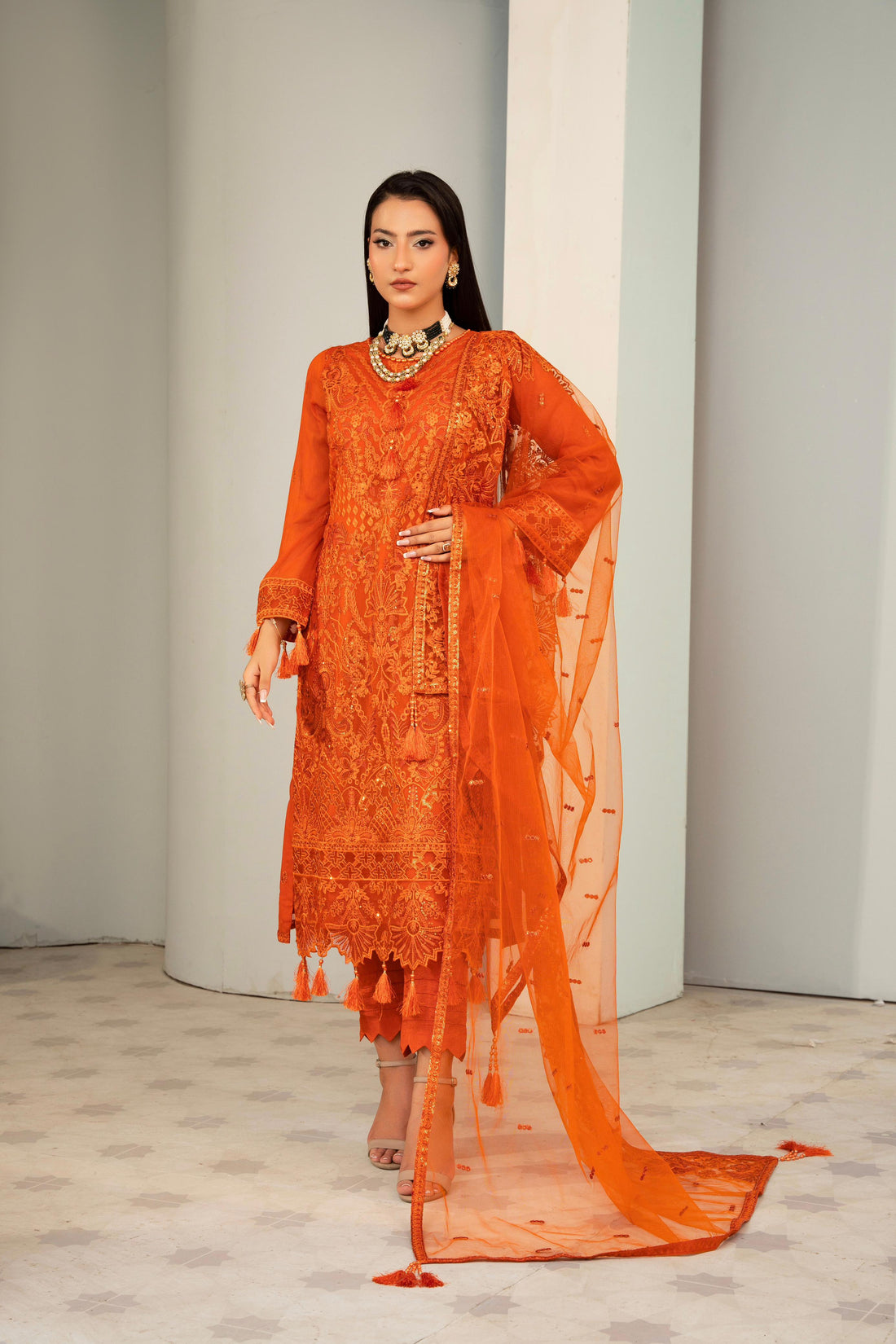 Sangeet by Afshan Arts | Luxury Chiffon 3 Piece Semi-Stitched Suit D-6