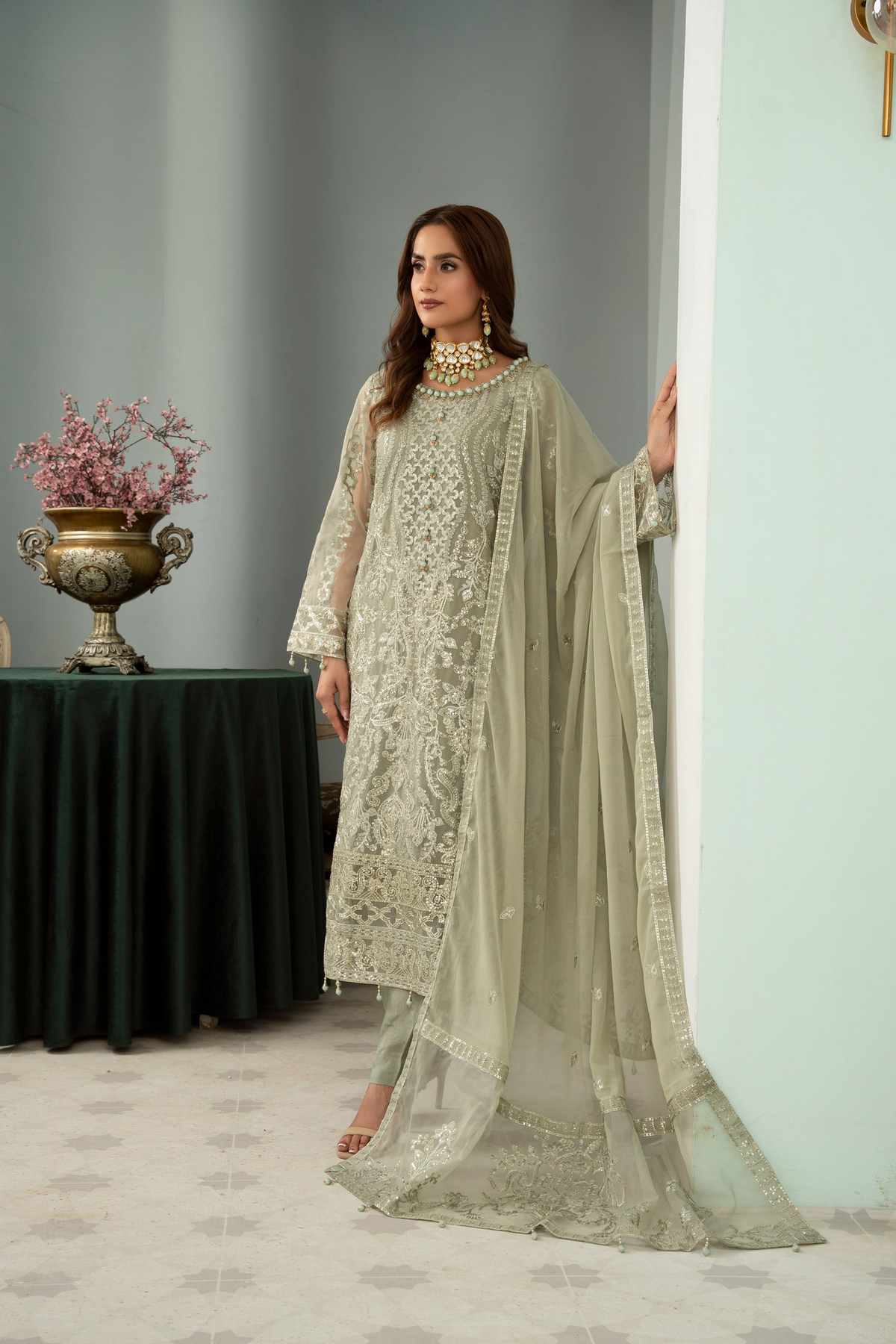 Sangeet by Afshan Arts | Luxury Chiffon 3 Piece Semi-Stitched Suit D-1