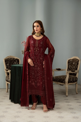 Sangeet by Afshan Arts | Luxury Chiffon 3 Piece Semi-Stitched Suit D-2