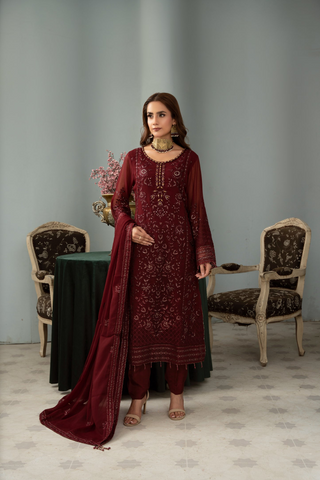 Sangeet by Afshan Arts | Luxury Chiffon 3 Piece Semi-Stitched Suit D-2