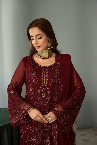 Sangeet by Afshan Arts | Luxury Chiffon 3 Piece Semi-Stitched Suit D-2